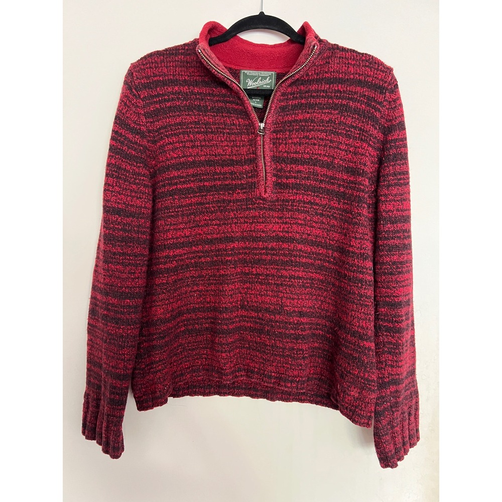 Woolrich Womens Petite L Quarter Zip Ruby Heather Marled Knit Sweater